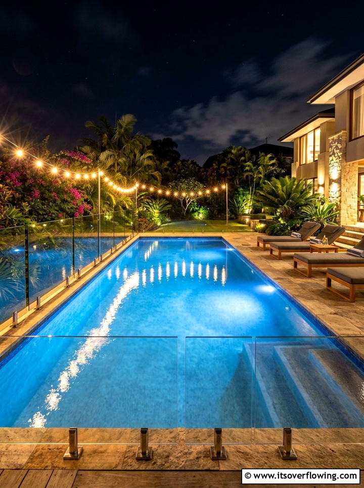 Pool fence lighting - 25 garden decor ideas with string bulb lights
