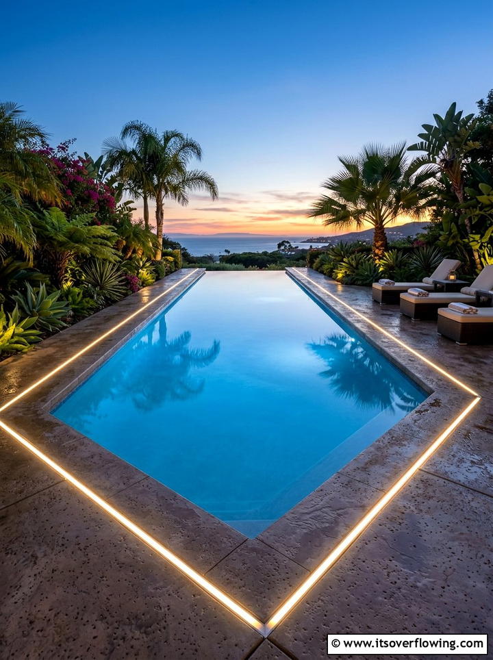 Pool perimeter lights - 25 backyard decorating ideas with holiday lights