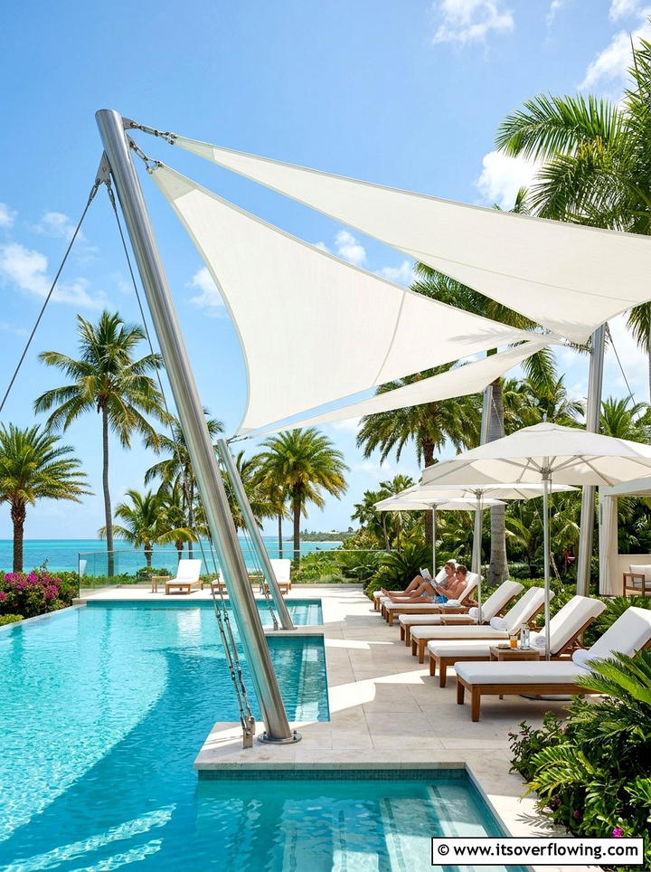 Pool side shade sail - 25 backyard decorating ideas with shade sail