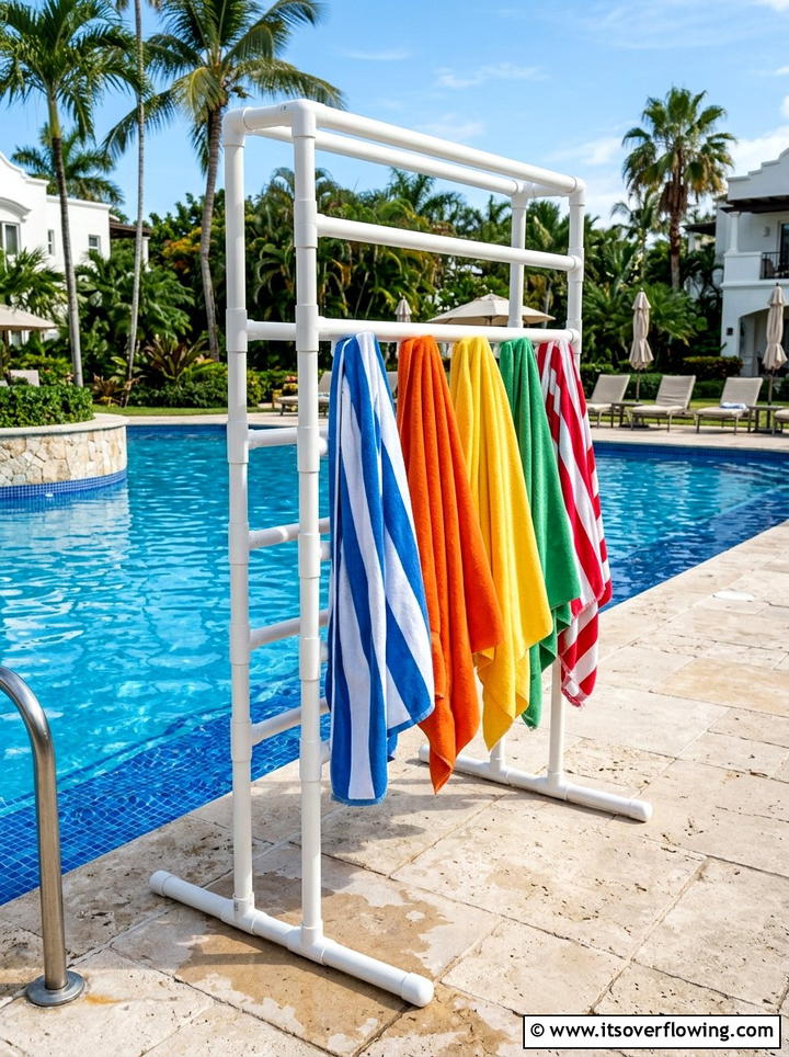 Pool towel rack - 25 upcycled garden ideas with pvc pipes
