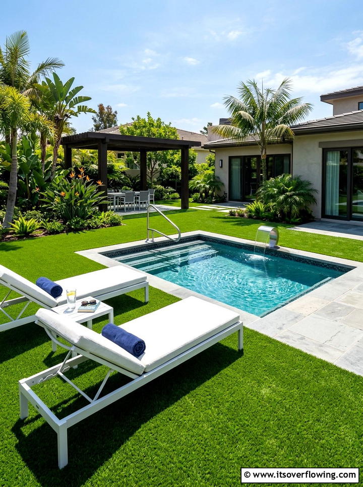 Poolside Artificial Turf Deck - 25 small garden ideas with artificial turf