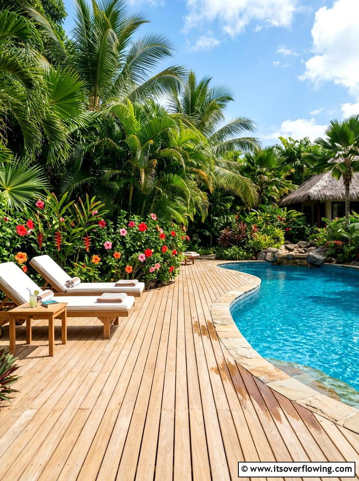 Poolside Deck With Tropical Garden - 25 garden ideas with deck