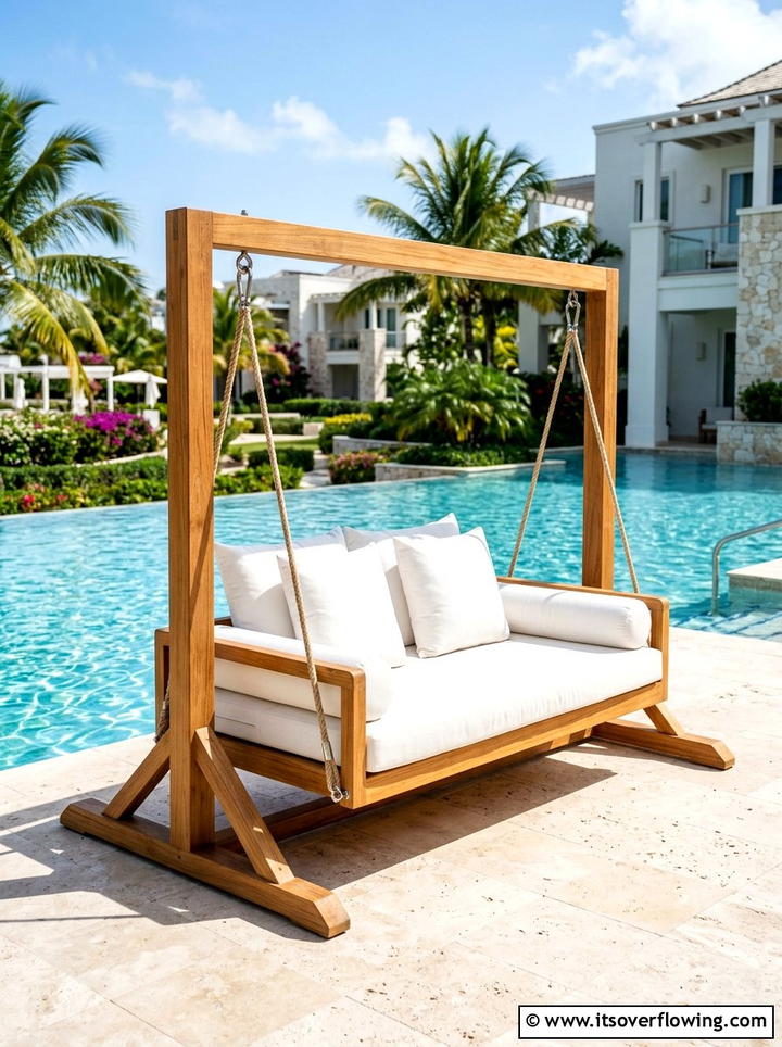 Poolside Double Daybed Swing - 25 backyard ideas with swings