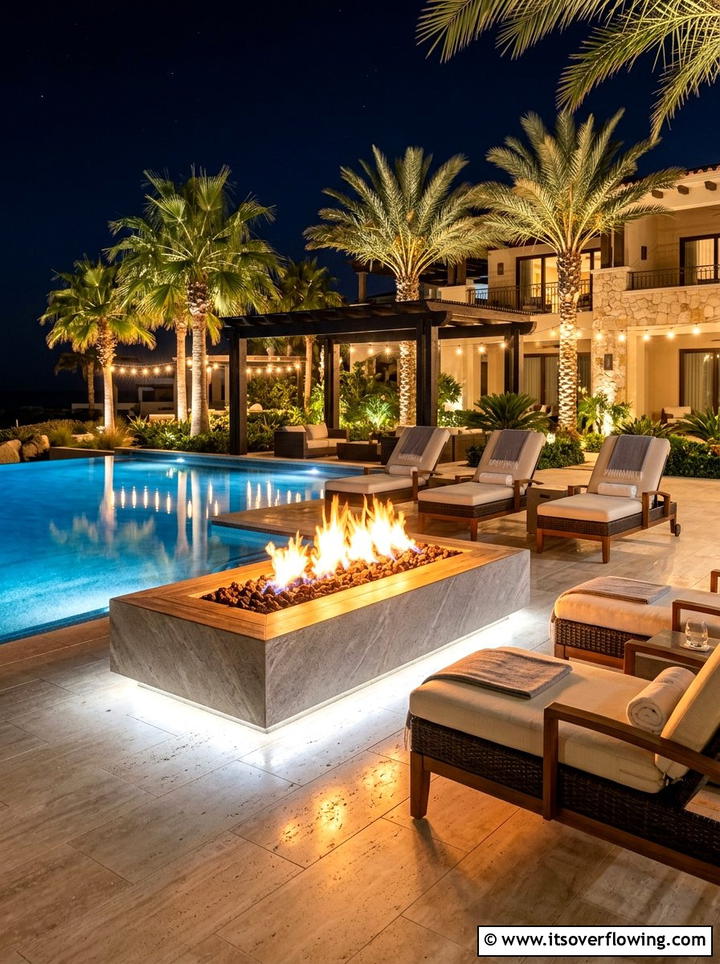Poolside Fire Pit - 25 backyard ideas with fire pit
