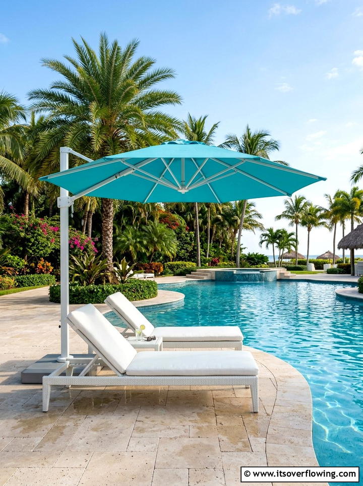Poolside Patio Umbrella - 25 backyard ideas with umbrellas