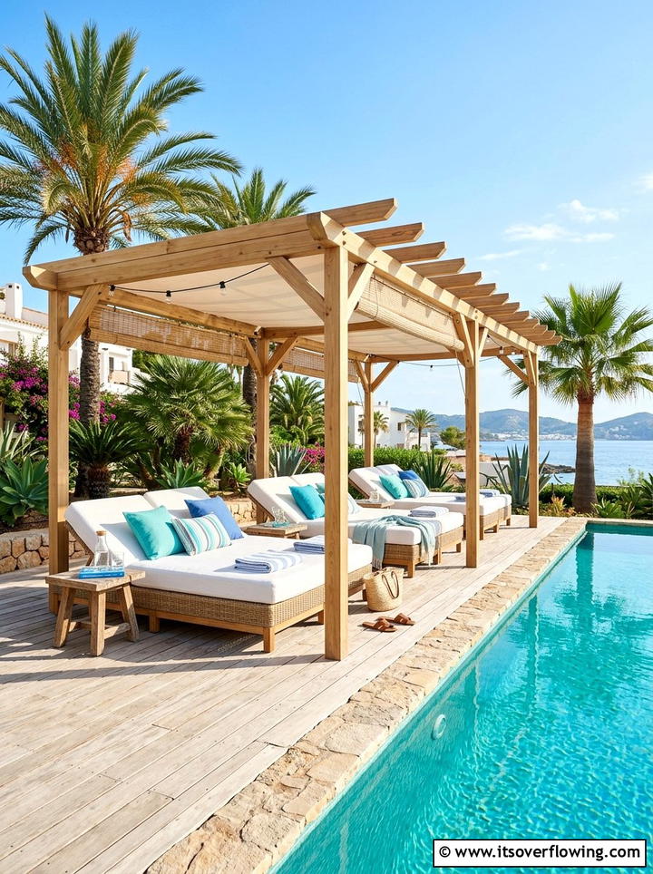 Poolside Pergola With Lounge Seating - 25 backyard ideas with pergola