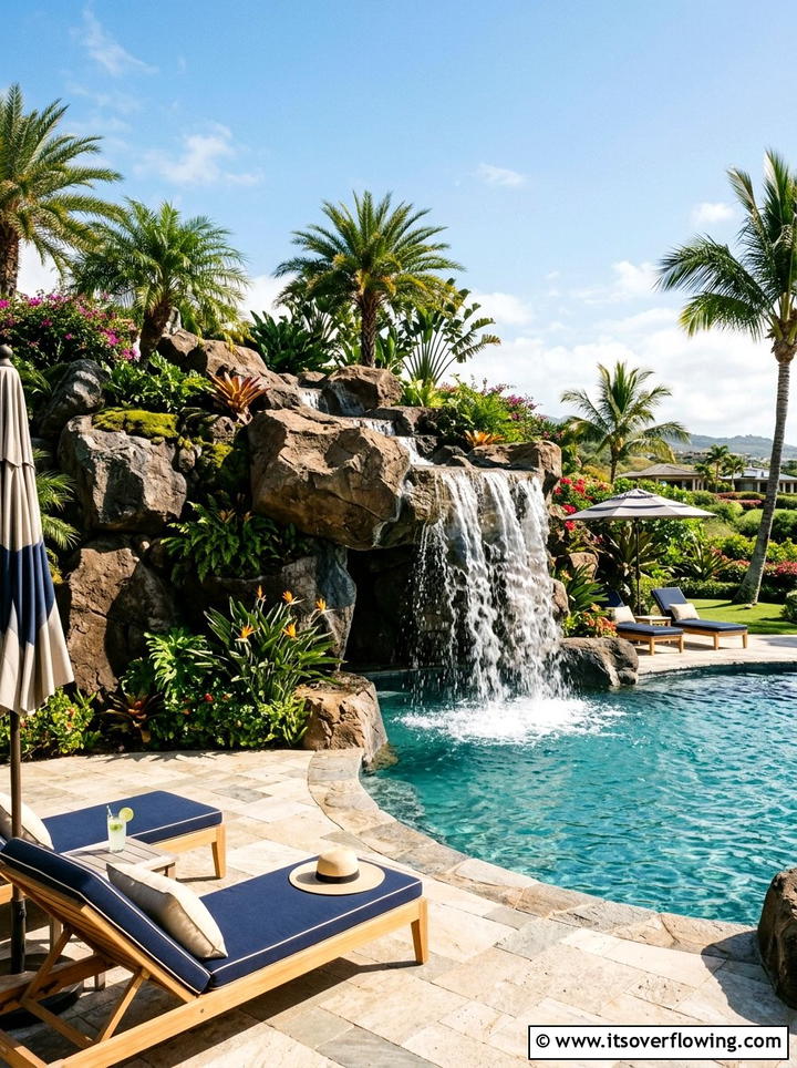 Poolside Rock Waterfall - 25 garden ideas with waterfall