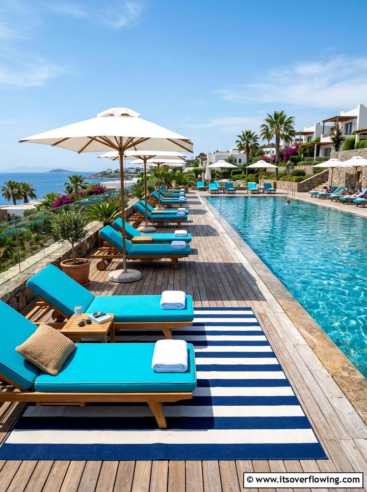 Poolside Sun Deck - 25 backyard decorating ideas with outdoor rugs