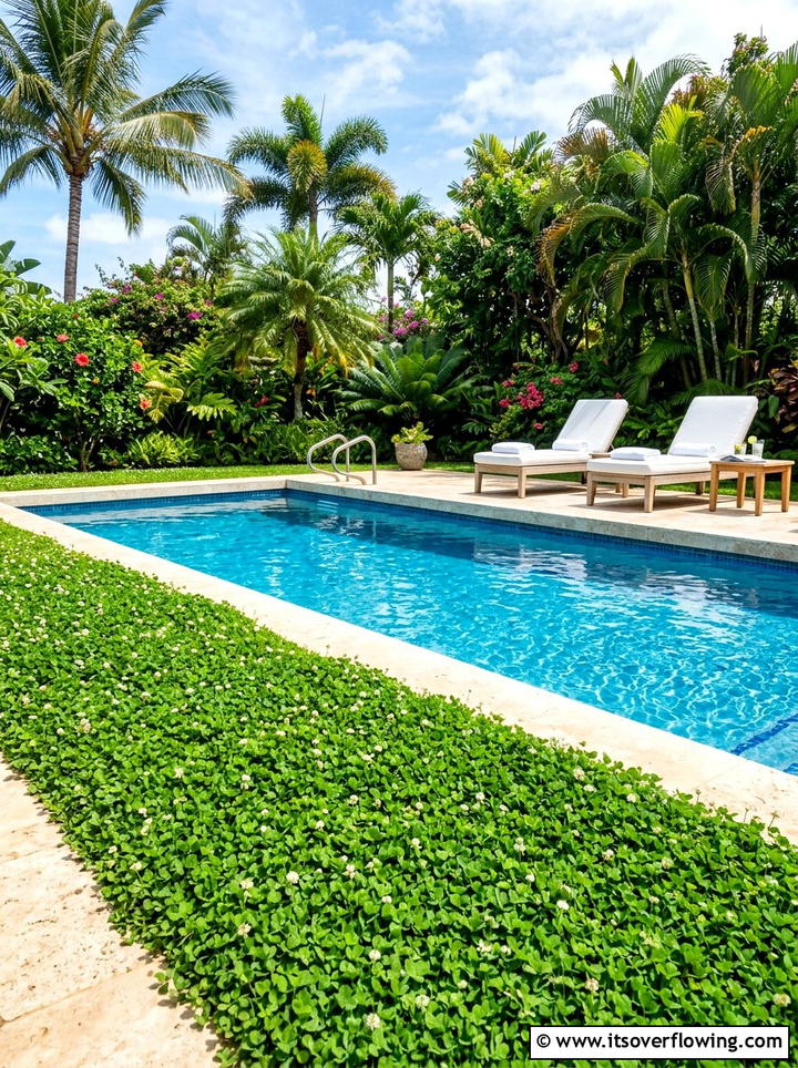 Poolside clover lawn - 25 backyard ideas with clover lawn