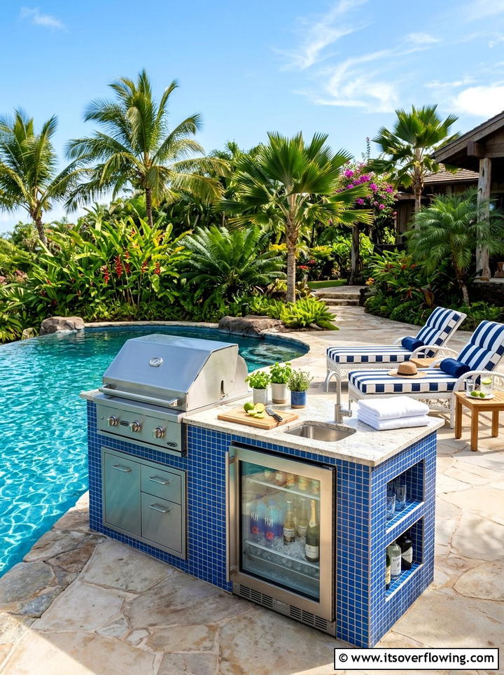 Poolside kitchen station - 25 backyard ideas with outdoor kitchen