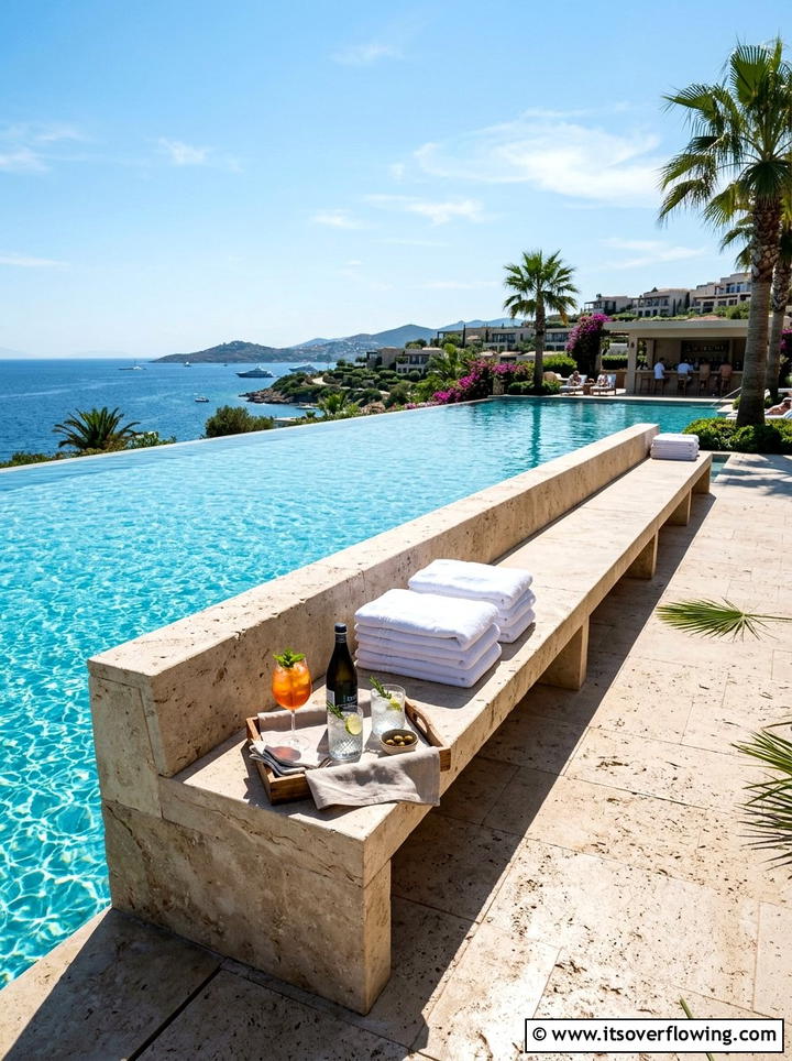 Poolside tanning ledge with bench - 25 backyard ideas with benches
