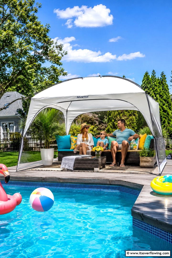Pop up Tents for Instant Poolside Retreat - 30 Pool Shade Ideas for a Cool and Relaxing Oasis