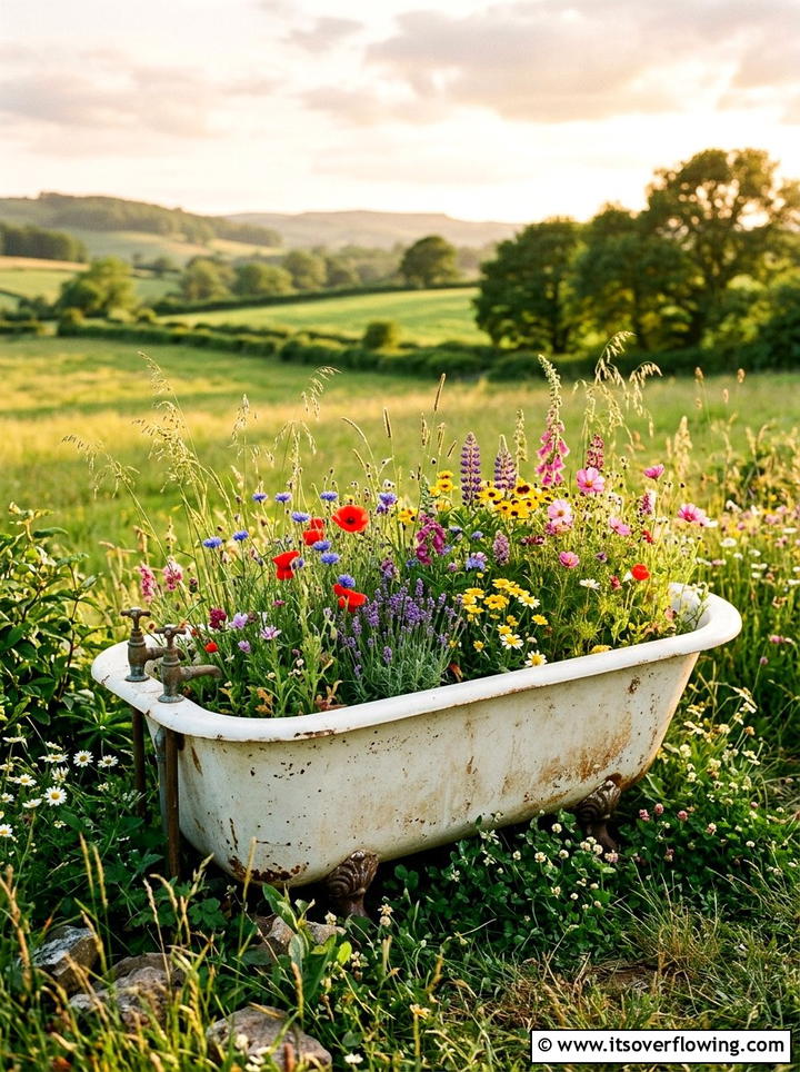 Porcelain Bathtub Garden - 25 upcycled garden ideas with raised beds