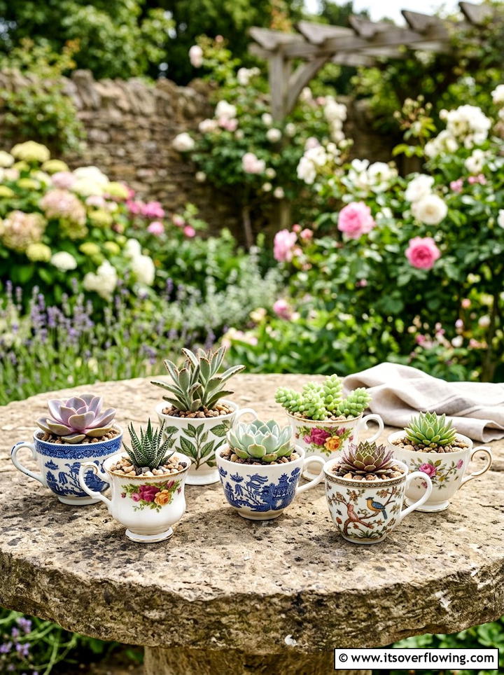 Porcelain Tea Cup - 25 reusing old things ideas for garden planters
