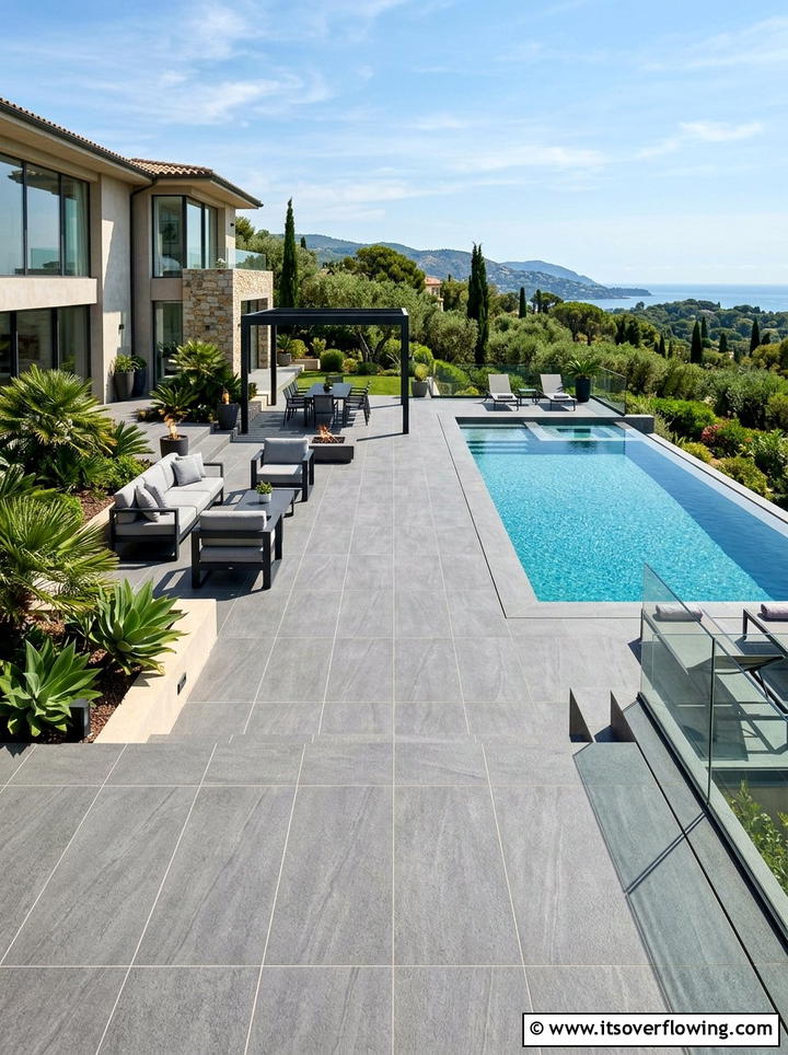Porcelain Tile Patio - 25 backyard ideas with modern landscape
