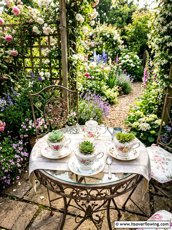 Porcelain tea cup planter - 25 upcycled garden ideas on a budget