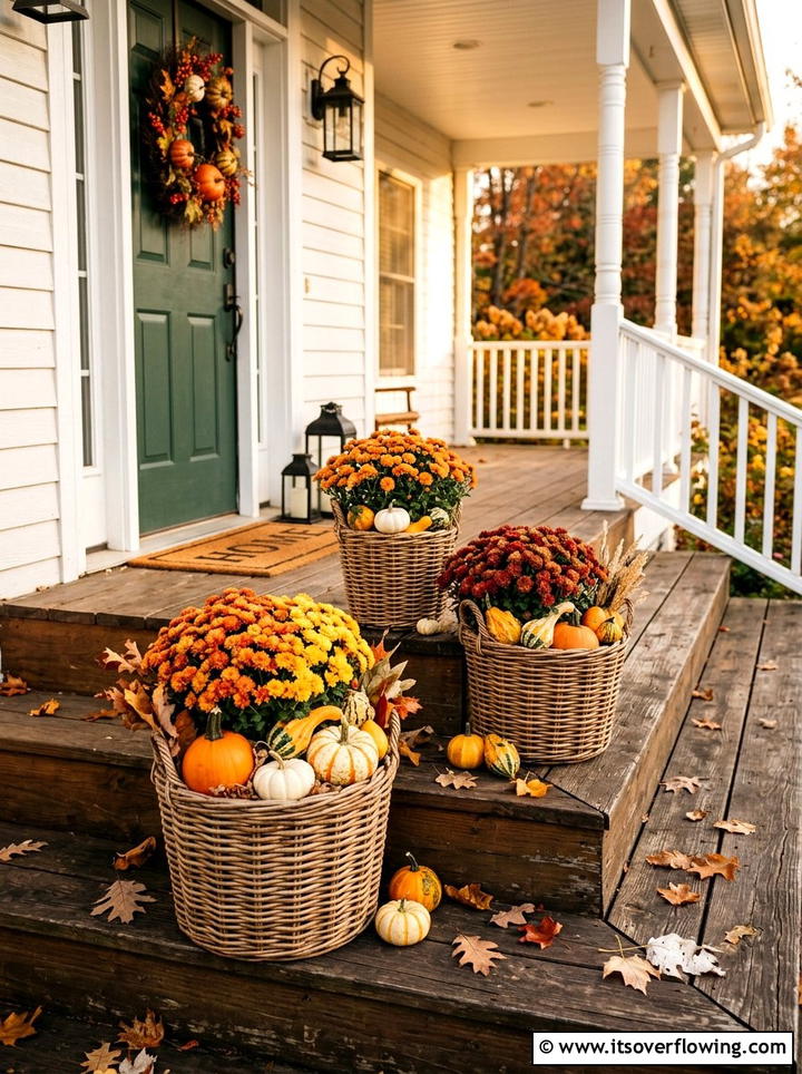 Porch Basket Display - 25 recycled garden ideas with baskets