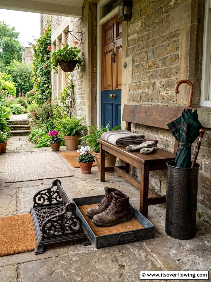 Porch Boot Scraper Station - 25 front porch ideas for rainy climates