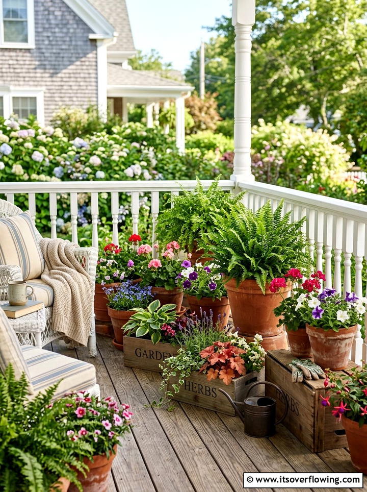 Porch Container Garden - 25 garden ideas for farmhouse homes