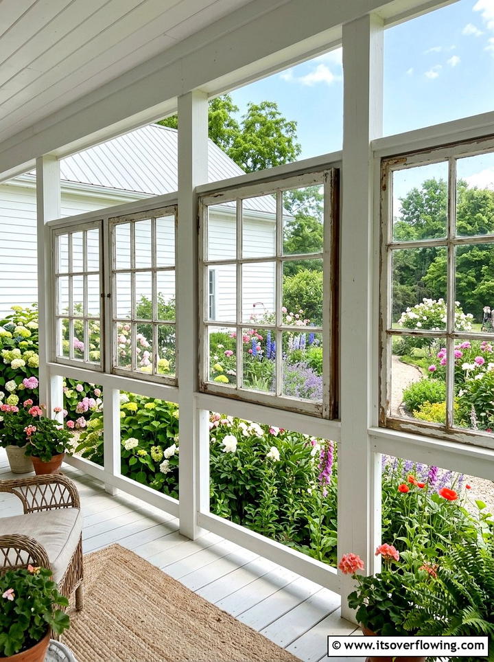 Porch Railing Window Inserts - 25 upcycled garden ideas with old windows