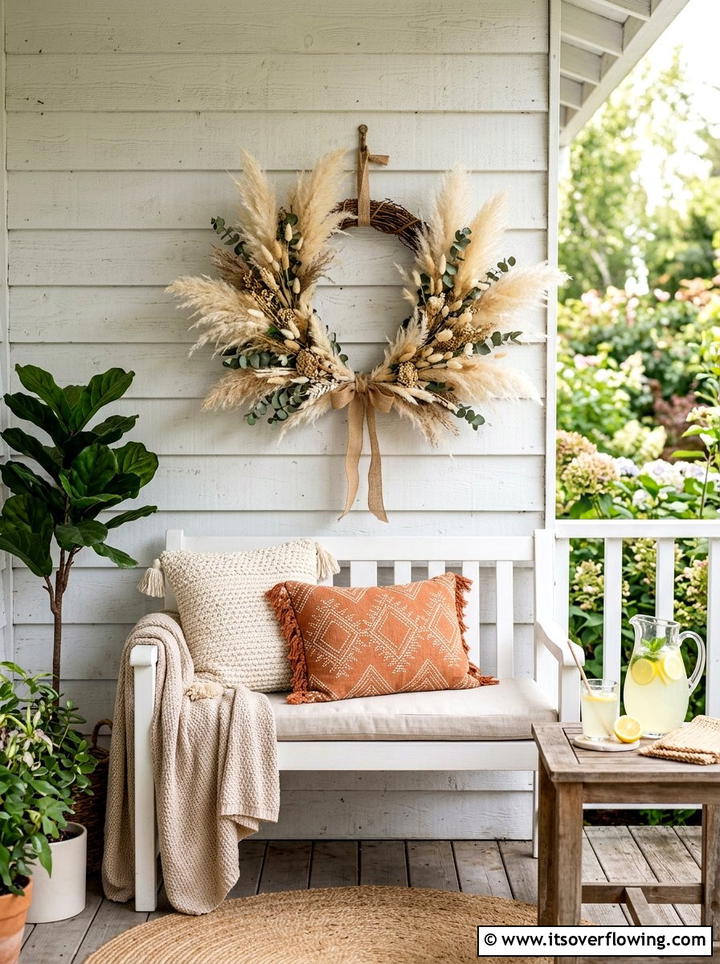 Porch Seating Wreath - 25 garden decor ideas with seasonal wreaths
