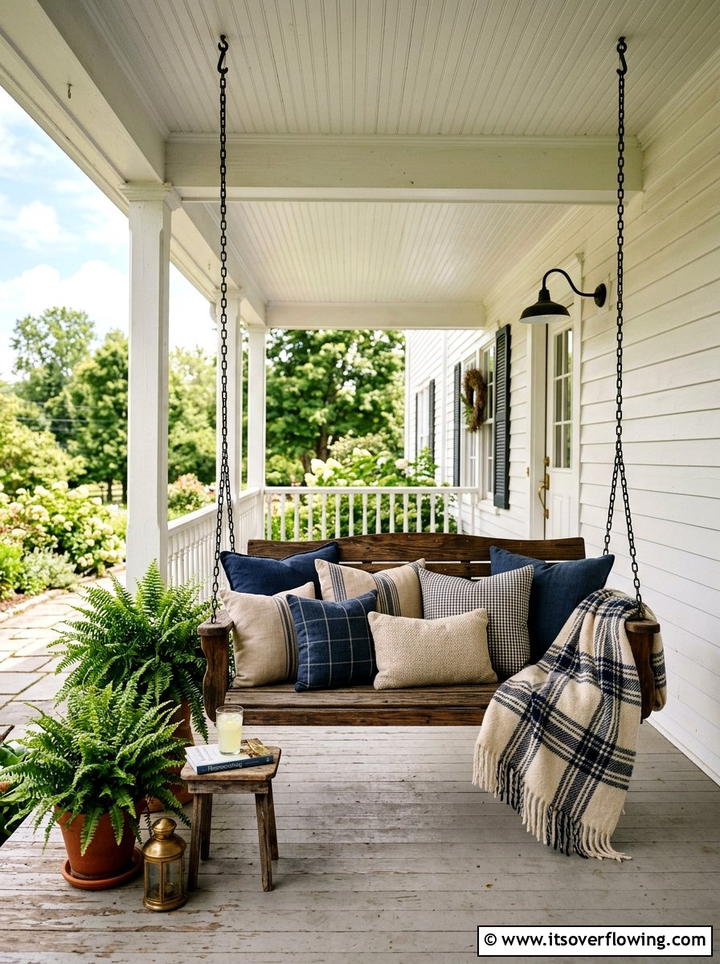 Porch Swing Accent - 25 garden decor ideas with throw pillows