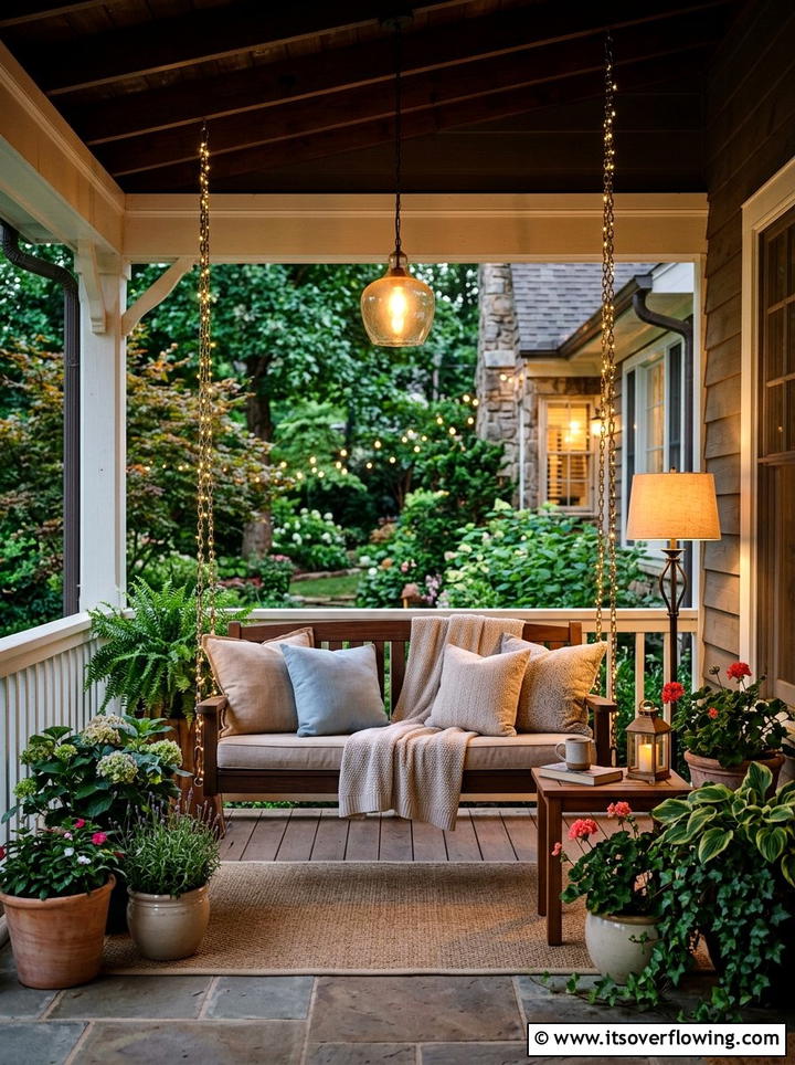 Porch Swing Area - 25 front porch ideas with layered lighting