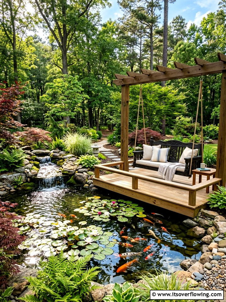 Porch Swing Next To Pond - 25 garden decor ideas with porch swings