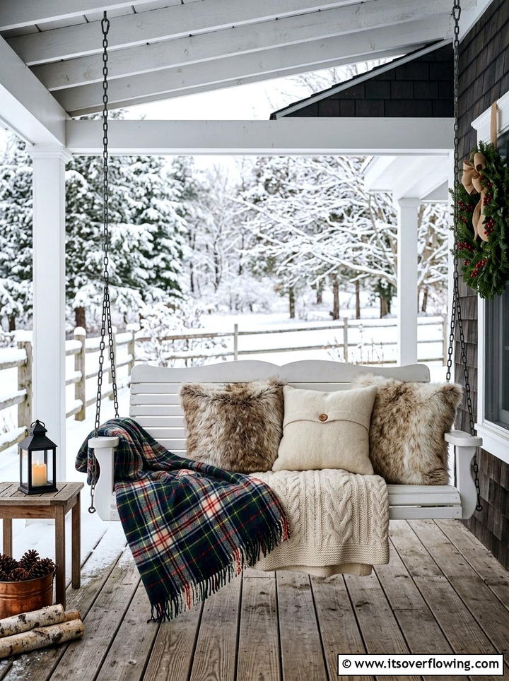 Porch Swing Winter Blankets - 25 front porch ideas with winter decor