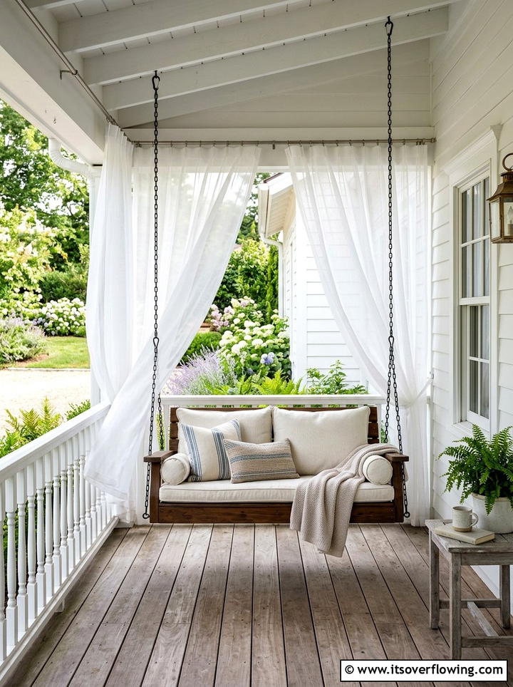 Porch Swing With Curtains - 25 garden decor ideas with porch swings