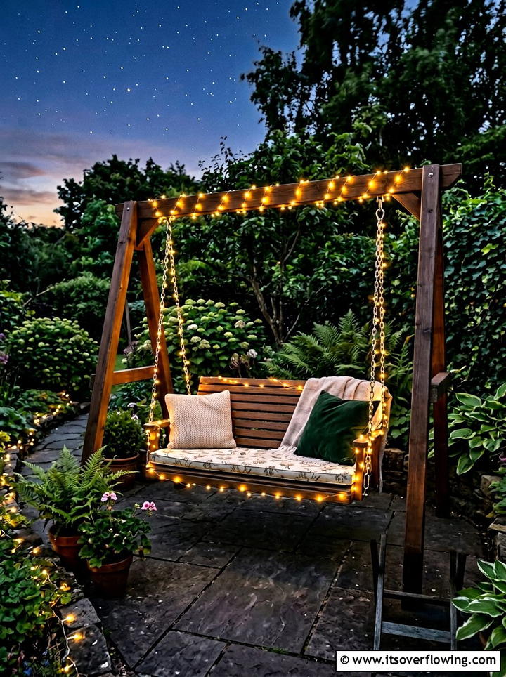 Porch Swing With Fairy Lights - 25 garden decor ideas with porch swings