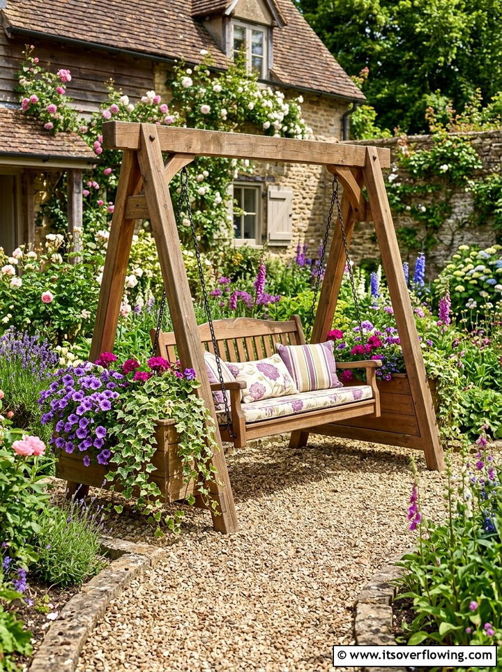 Porch Swing With Planters - 25 garden decor ideas with porch swings