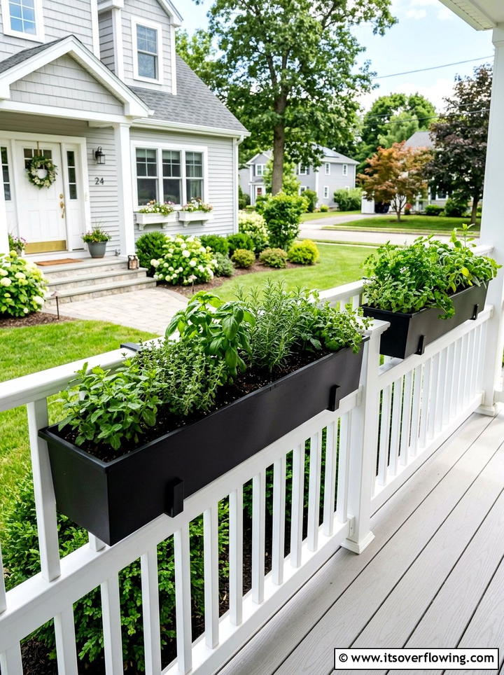 Porch railing planter - 25 front porch ideas with herb planters