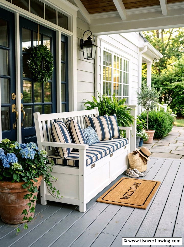 Porch storage bench - 25 front porch decor ideas diy