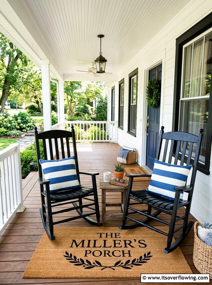 Porch with rocking chairs - 25 front porch ideas with personalized mat