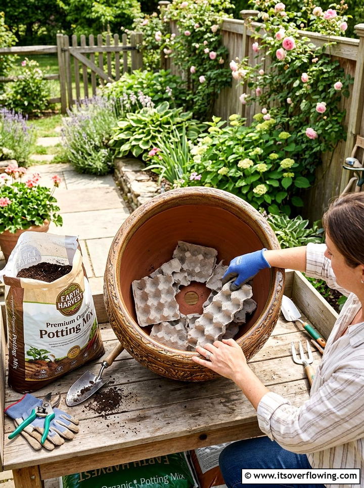 Pot drainage - 25 recycled garden ideas with egg cartons