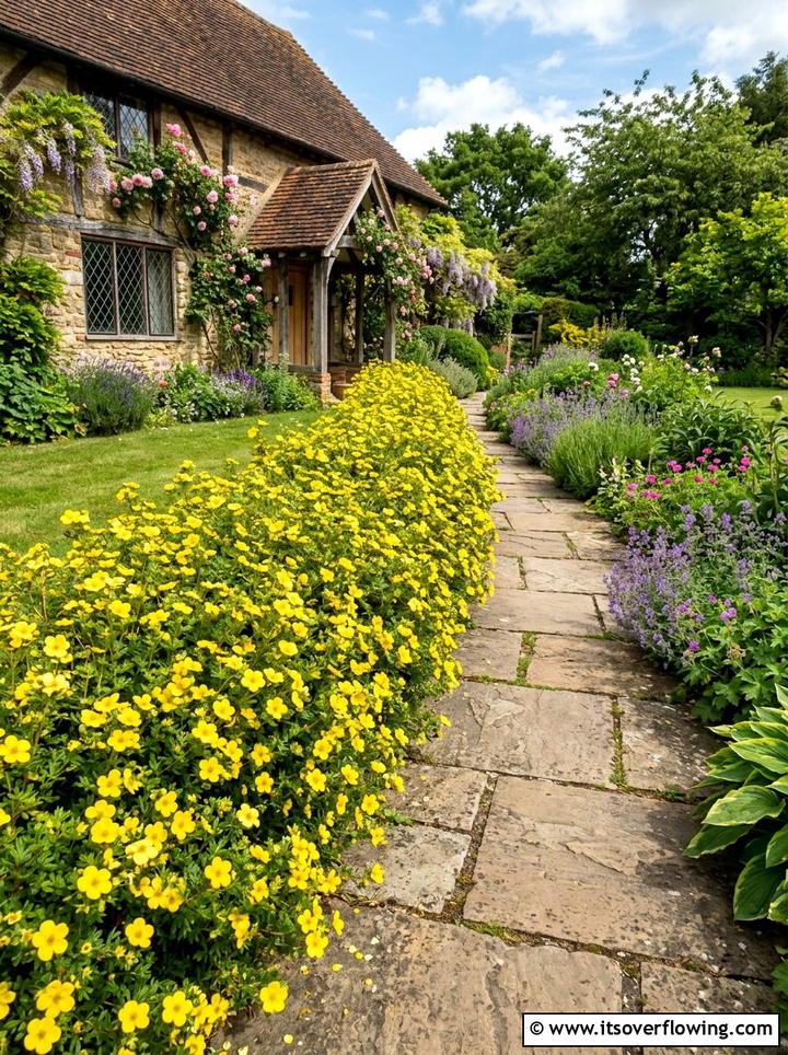 Potentilla Low Hedge - 25 garden design ideas with low maintenance shrubs