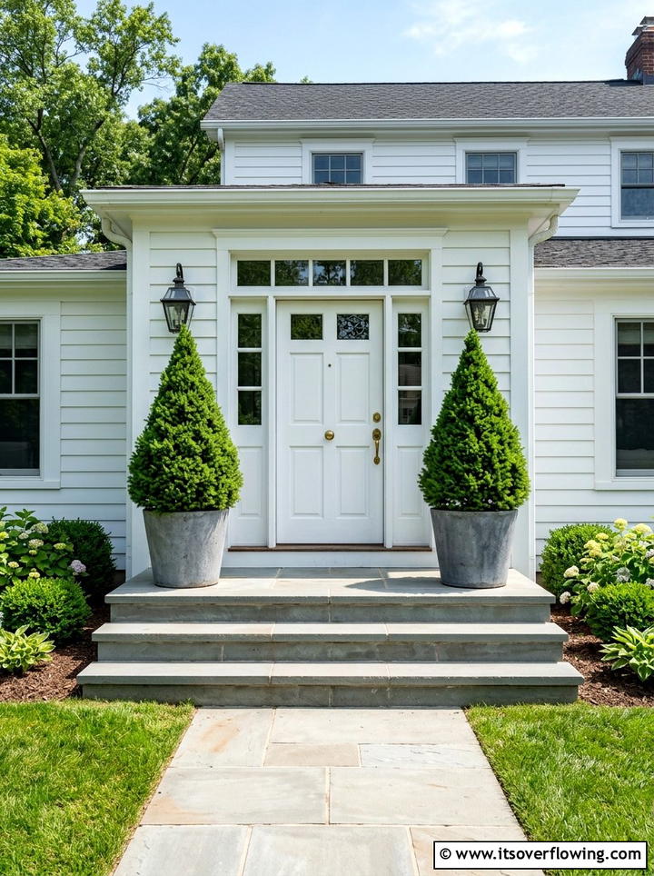Potted Cedar Trees For Symmetry - 25 front porch ideas with low maintenance plants