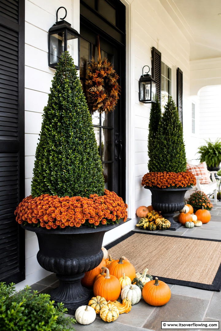 Potted Evergreen Mix - 50 Modern Fall Porch Decor Ideas Roundup- Warm Welcomes