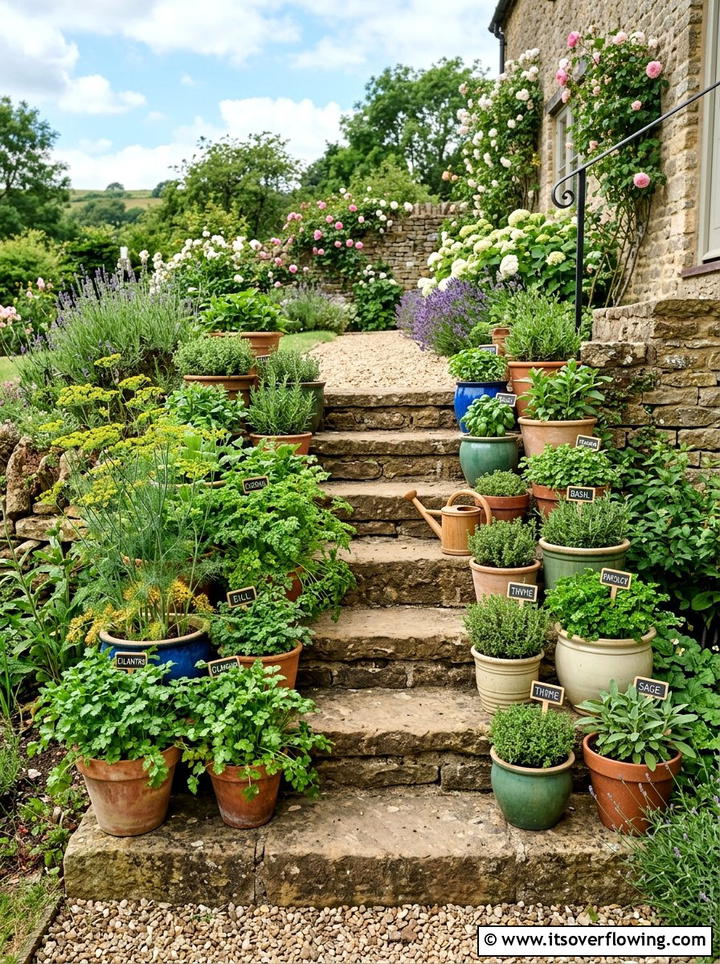 Potted Herb Terrace - 25 backyard ideas with herb garden