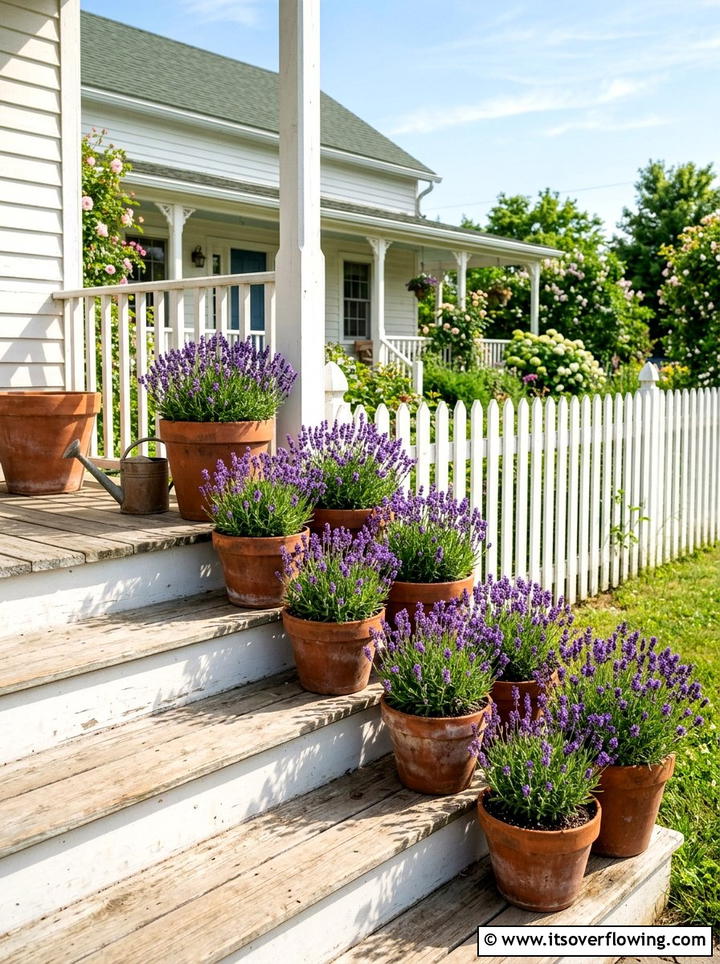 Potted Lavender - 25 front porch decor ideas with farmhouse charm