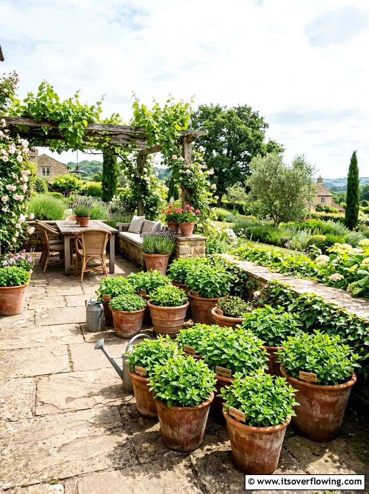 Potted Mint Garden - 25 cheap garden ideas