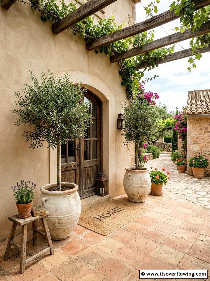 Potted Olive Tree Porch - 25 front porch ideas with doormat