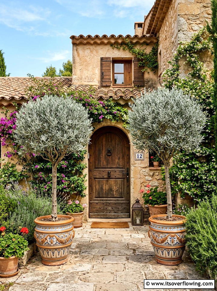 Potted Olive Trees For Mediterranean Style - 25 front porch ideas with drought tolerant plants