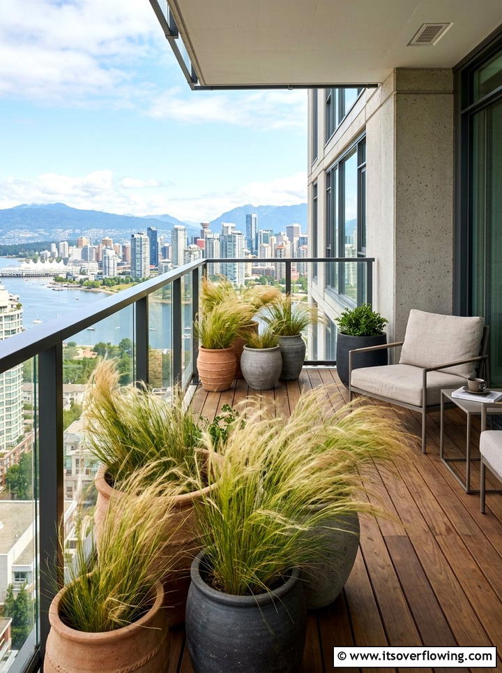 Potted Ornamental Grasses - 25 small garden ideas for windy balconies