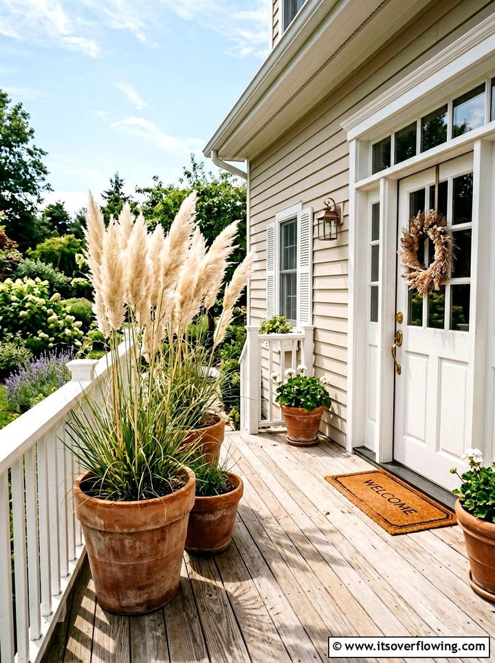 Potted Pampas Grass - 25 front porch ideas with boho style