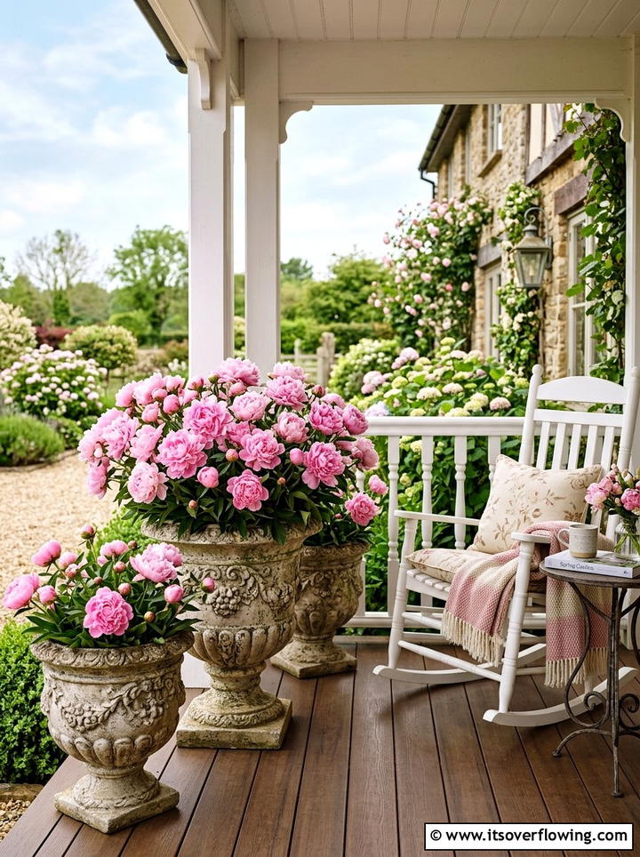 Potted Peonies Porch - 25 front porch decor ideas with florals
