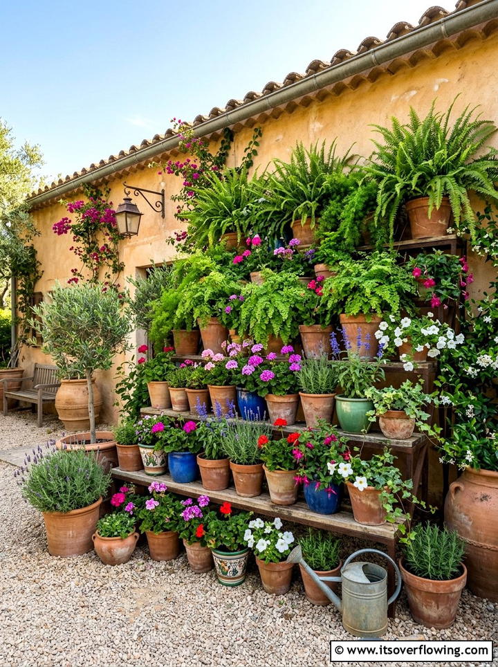 Potted Plant Display - 25 cheap garden ideas with no grass landscaping