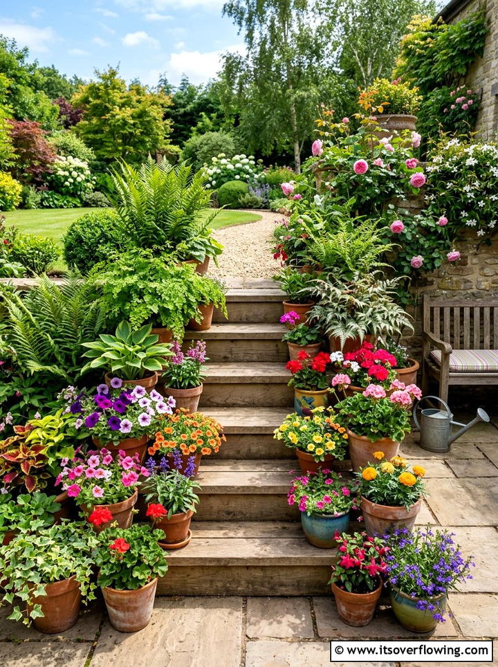 Potted Plant Display - 25 backyard decorating ideas with garden party style