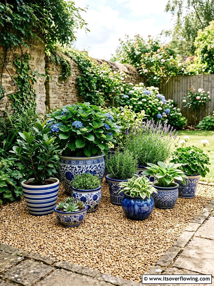 Potted Plant Gravel - 25 small garden ideas with gravel